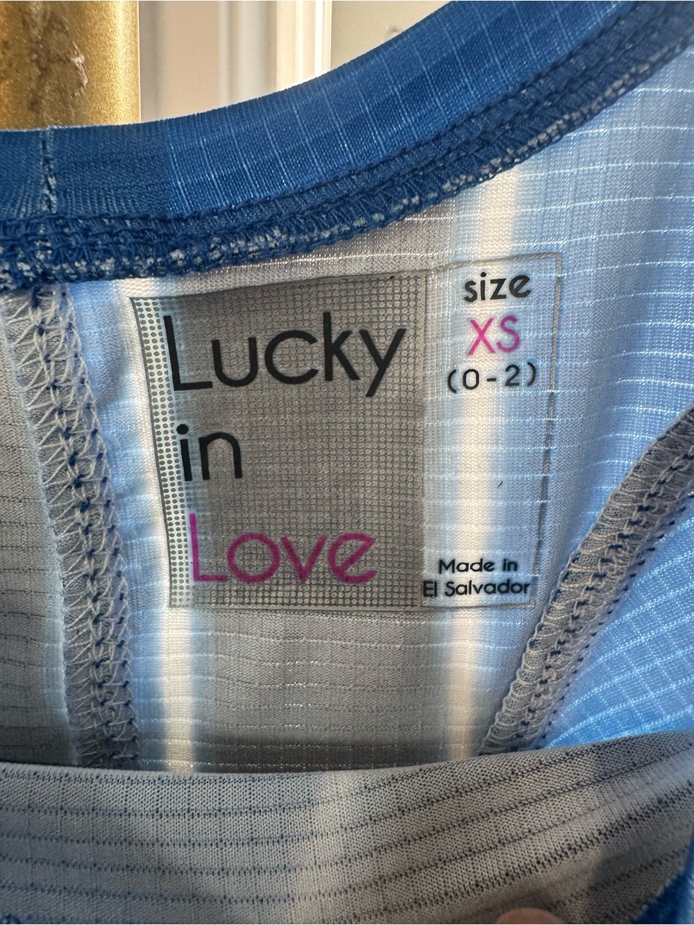 NWT - Lucky in Love Blue Athletic Top with Black Trim, XS - Picture 3 of 6